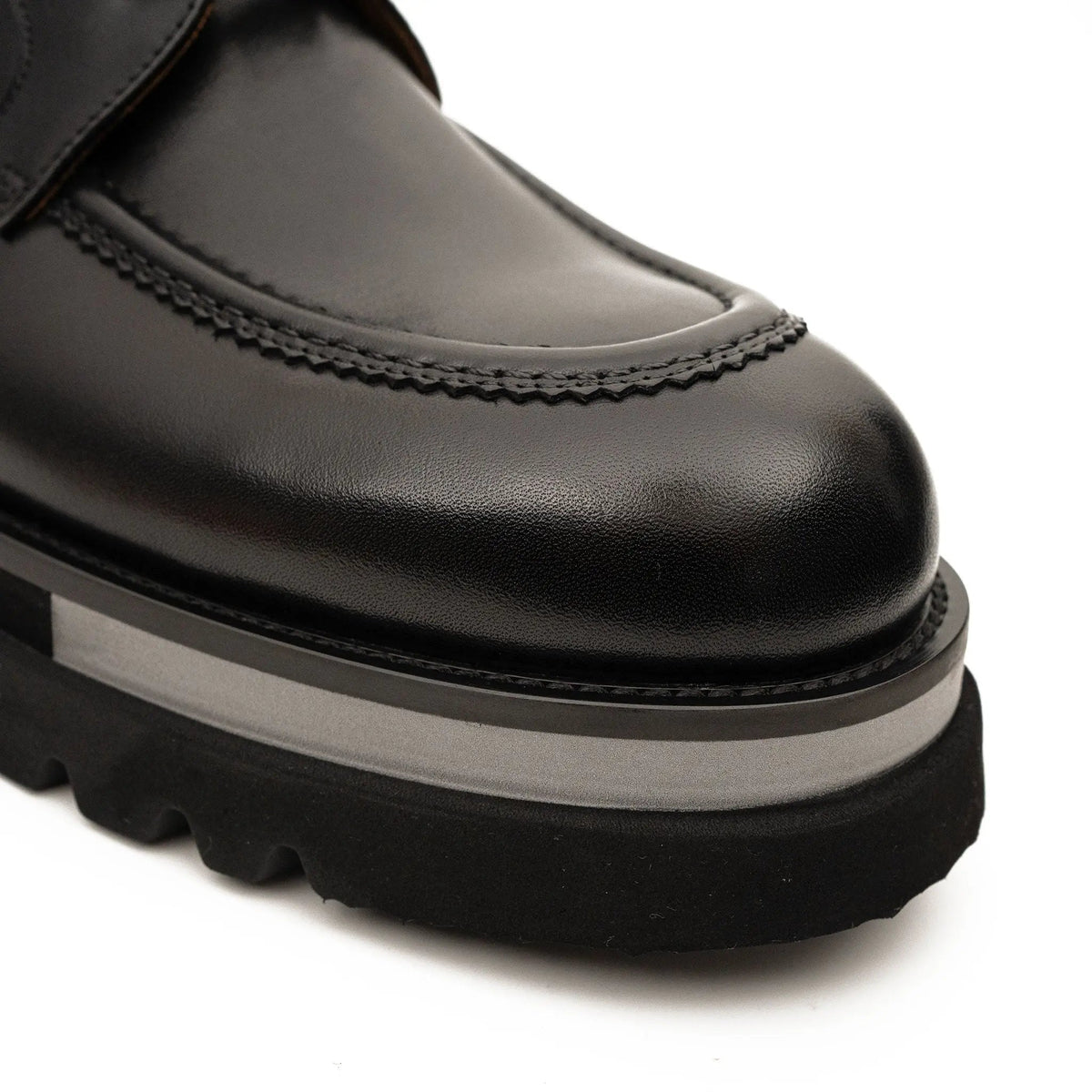 Black Apron-Toe Calf Leather Ankle Boots