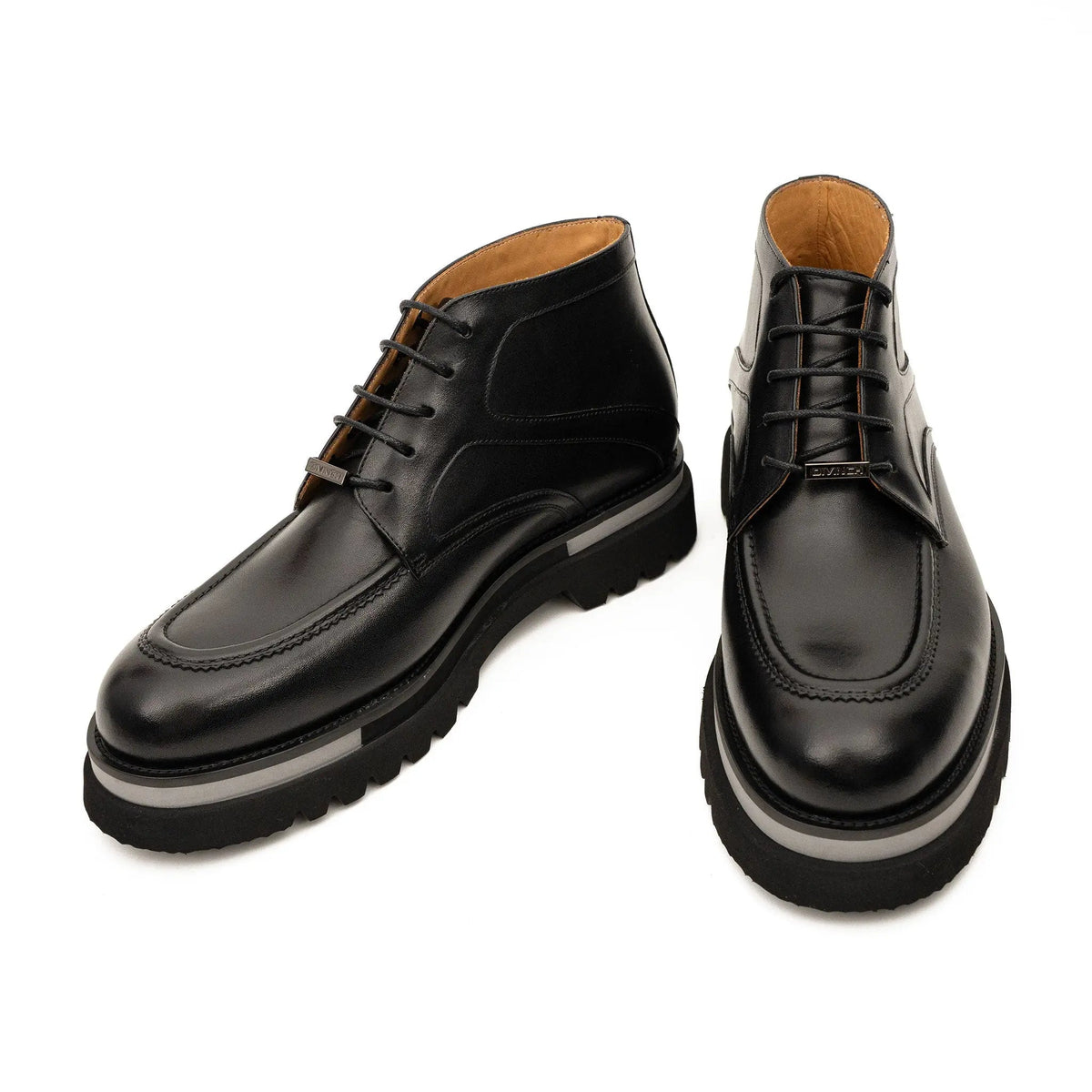 Black Apron-Toe Calf Leather Ankle Boots
