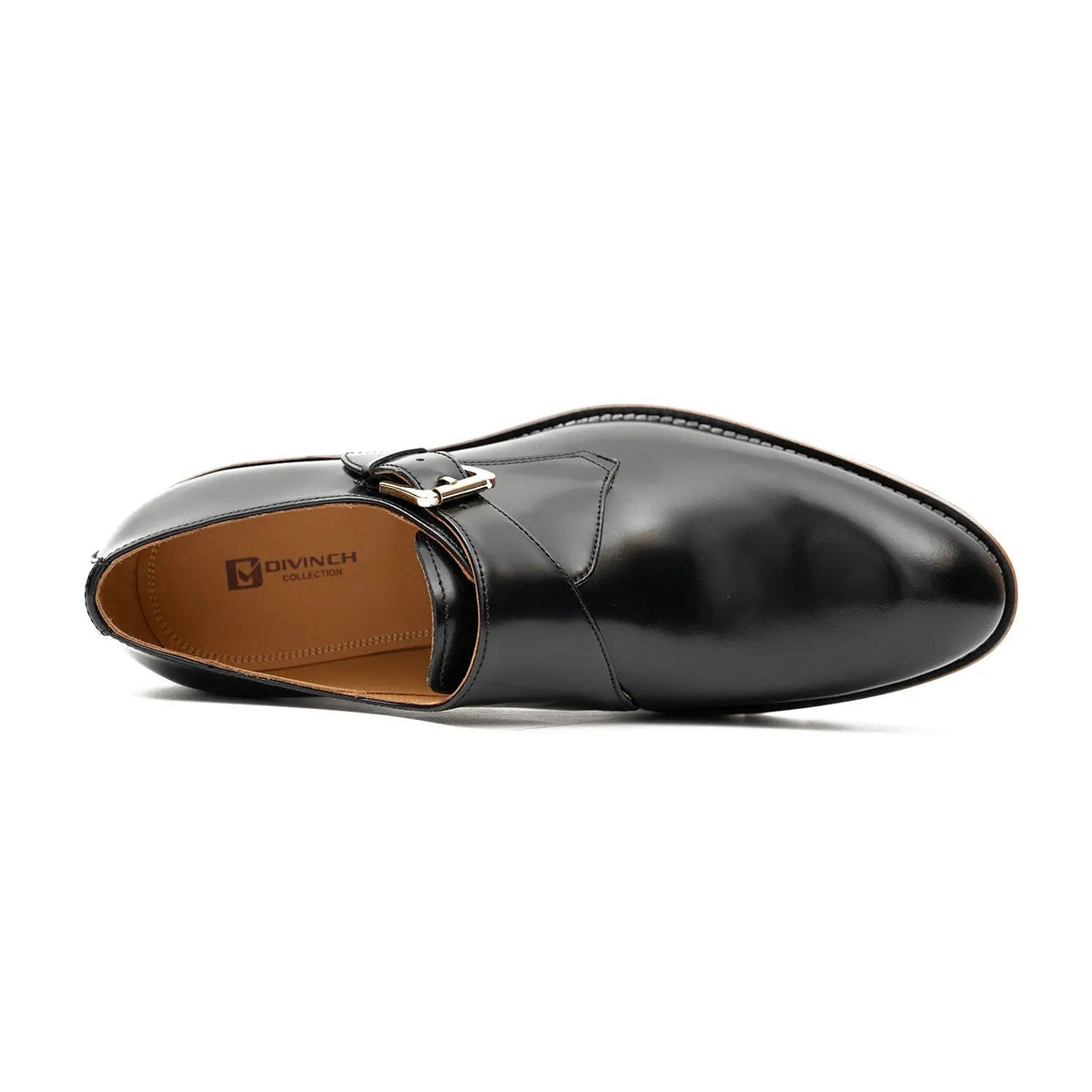 Black Plain-Toe Calf Leather Monk Shoes