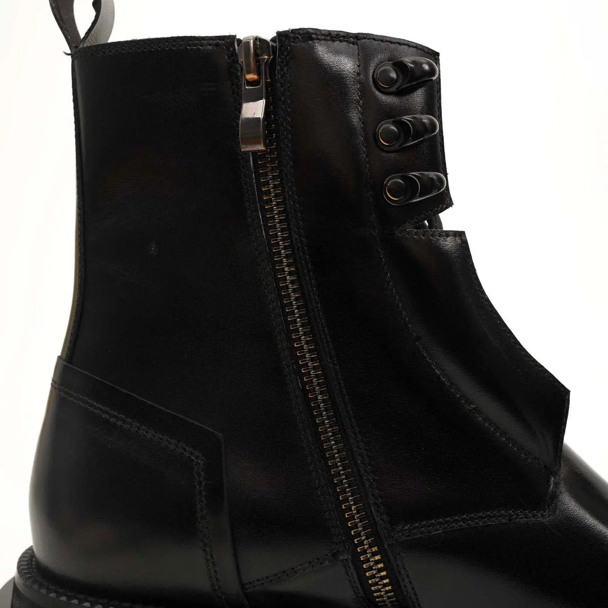 Black Plain-Toe Calf Leather Lace-Up Boots