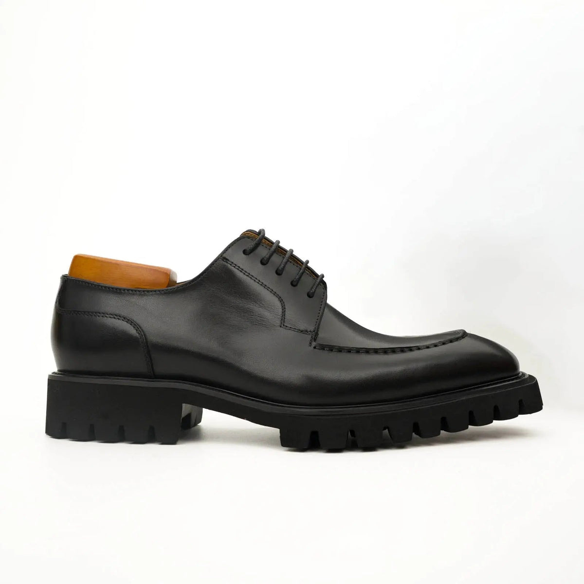 Black Apron-Toe Calf Leather Derby Shoes
