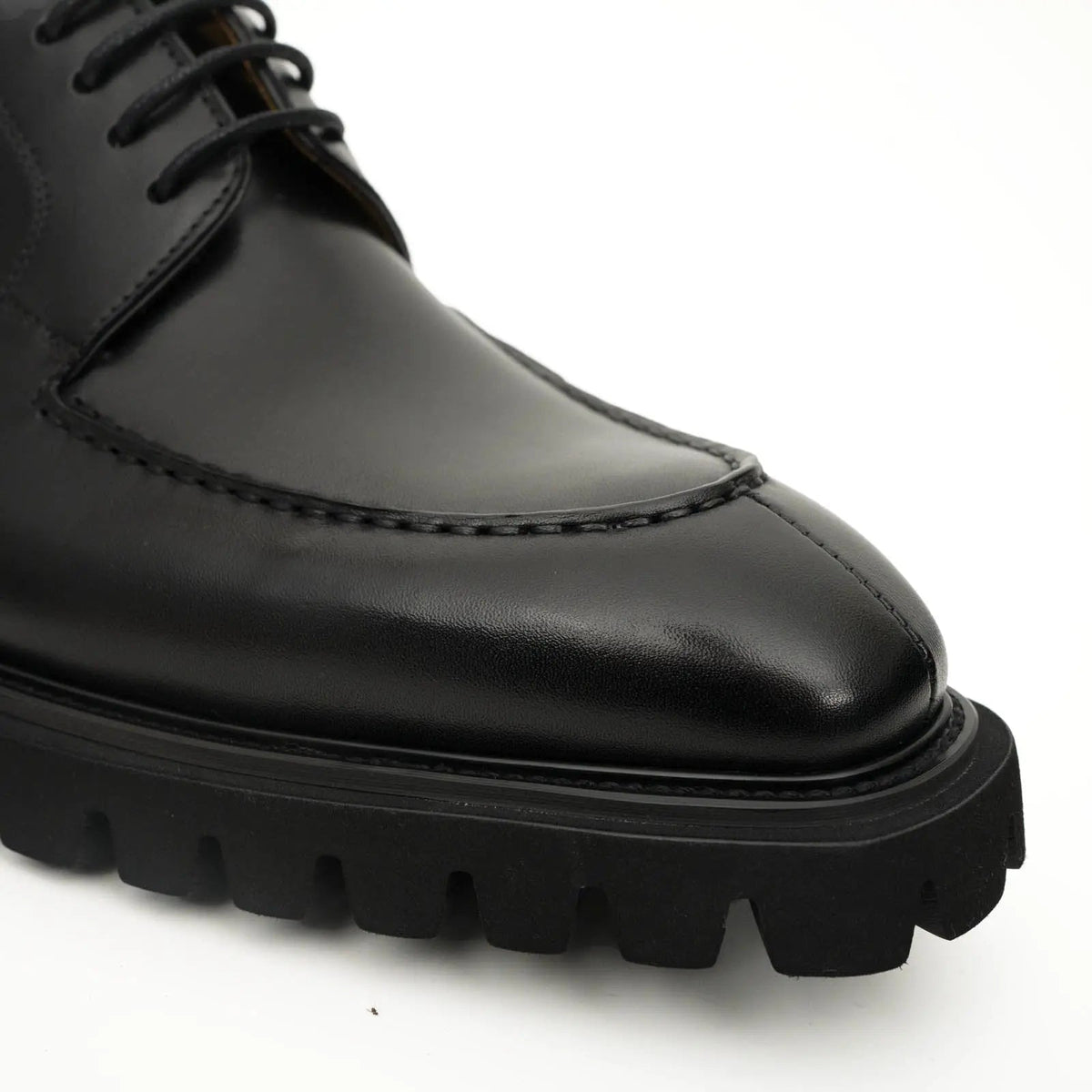 Black Apron-Toe Calf Leather Derby Shoes