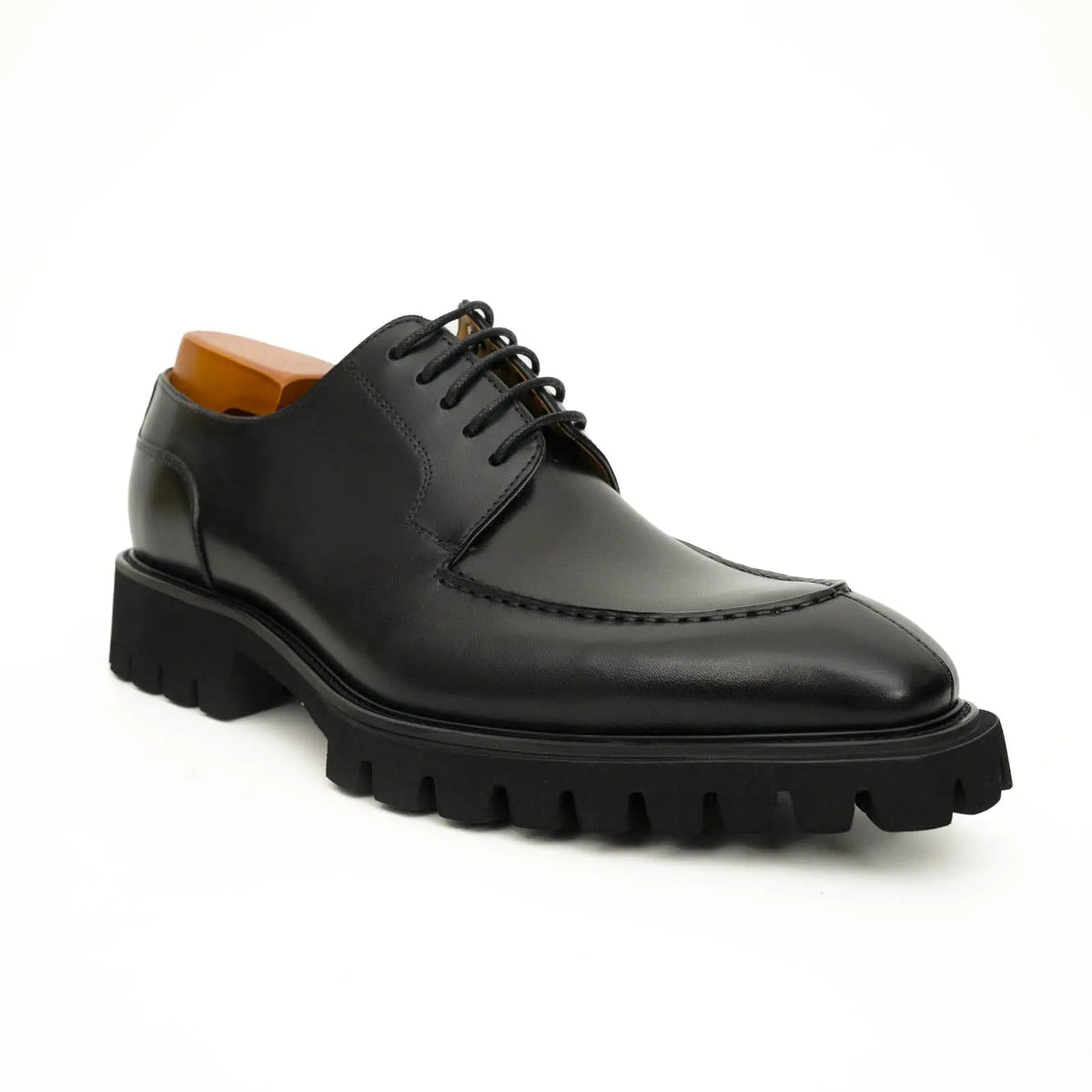 Black Apron-Toe Calf Leather Derby Shoes