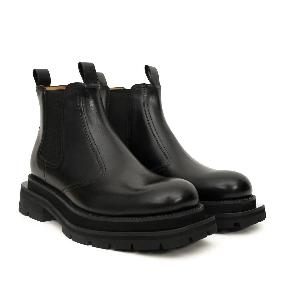 Black Calf Leather Lug-Sole Chelsea Boots