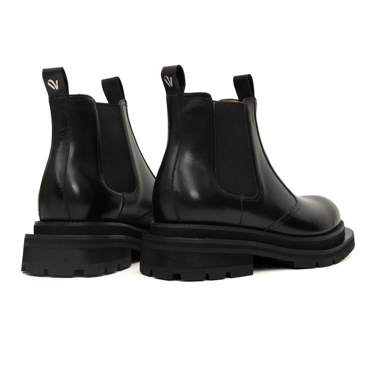 Black Calf Leather Lug-Sole Chelsea Boots