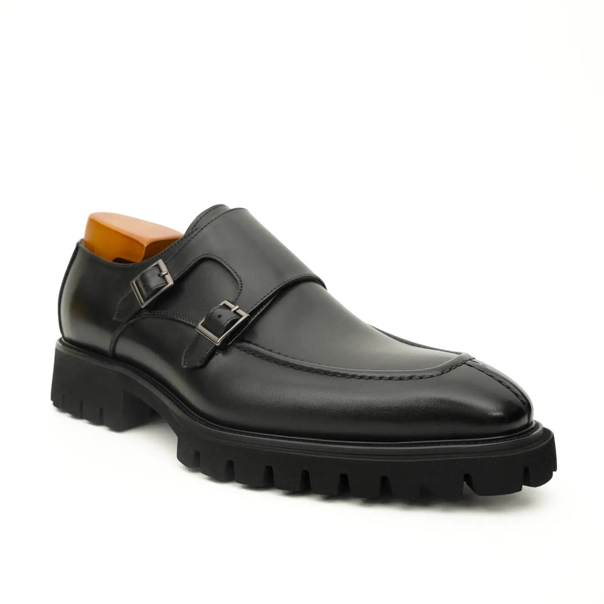 Black Calf Leather Double Monk Strap Shoes