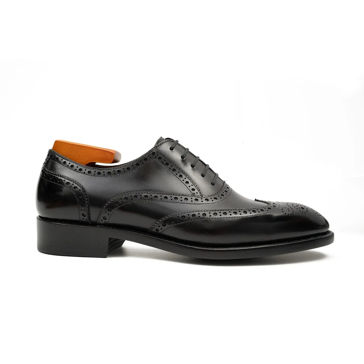 Black Wingtip Calf Leather Oxford Shoes