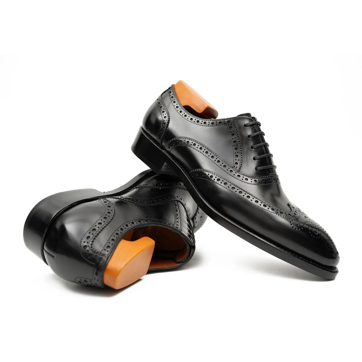 Black Wingtip Calf Leather Oxford Shoes