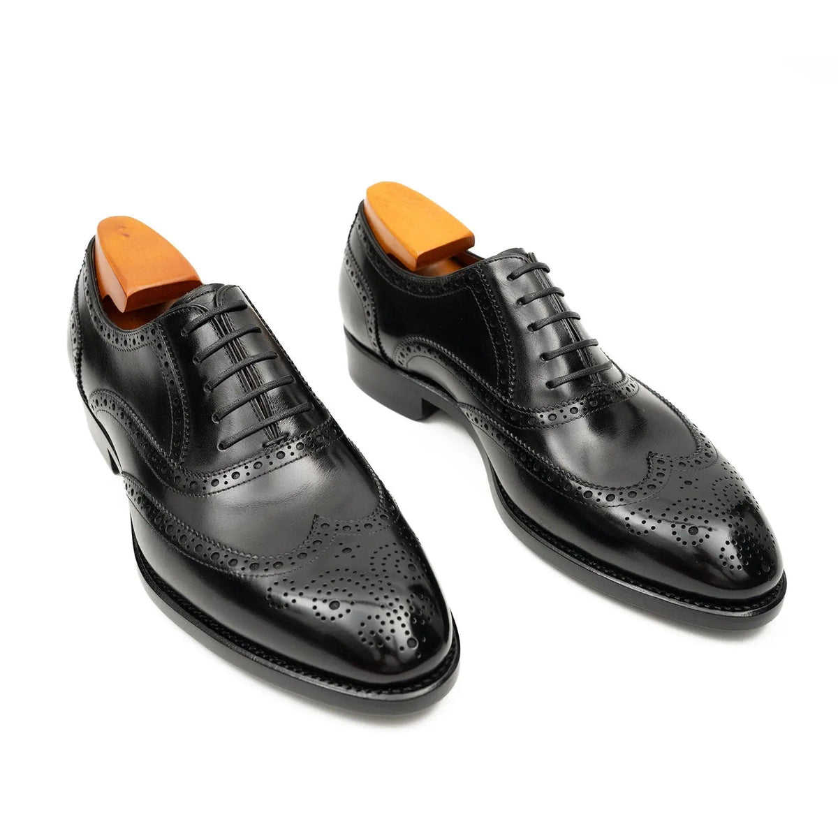 Black Wingtip Calf Leather Oxford Shoes