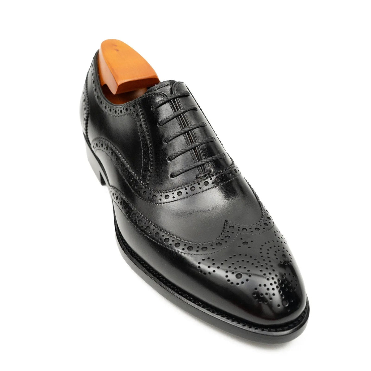 Black Wingtip Calf Leather Oxford Shoes