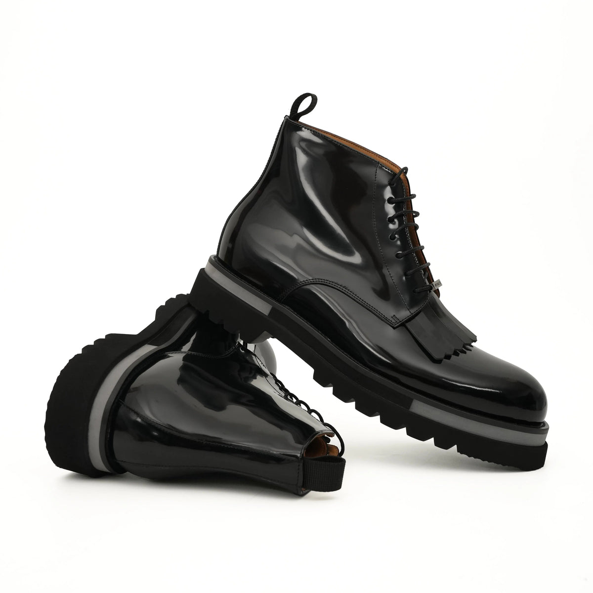Black Plain-Toe Calf Leather Ankle Boots