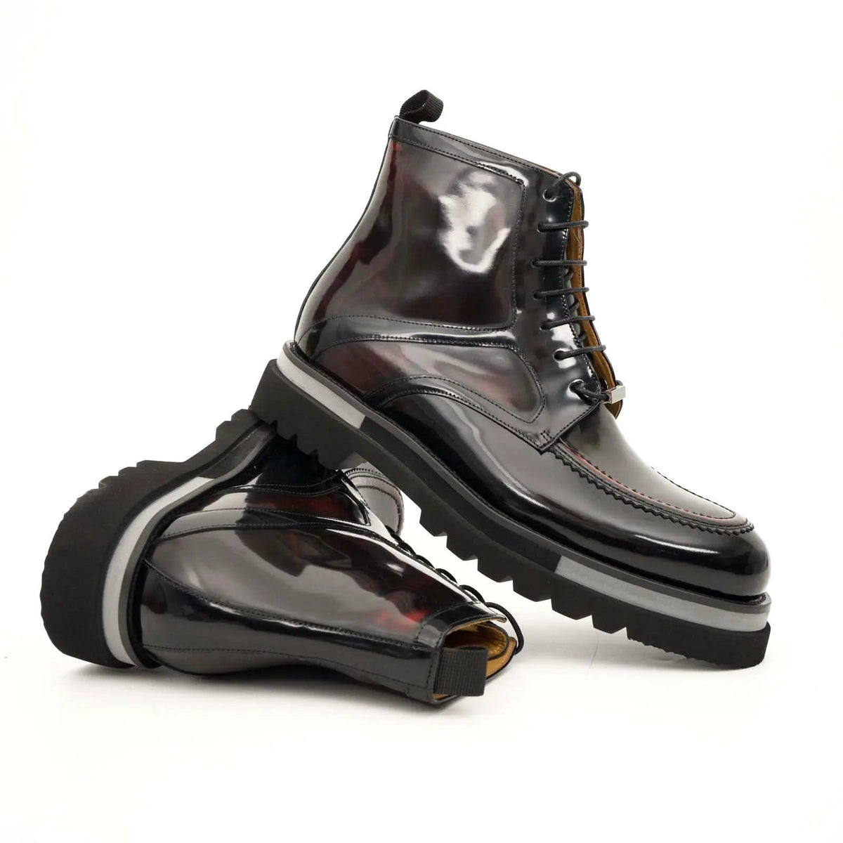 Dark Burgundy Apron-Toe Calf Leather Ankle Boots