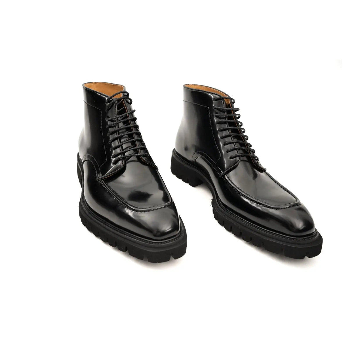 Black Apron-Toe Calf Leather Ankle Boots