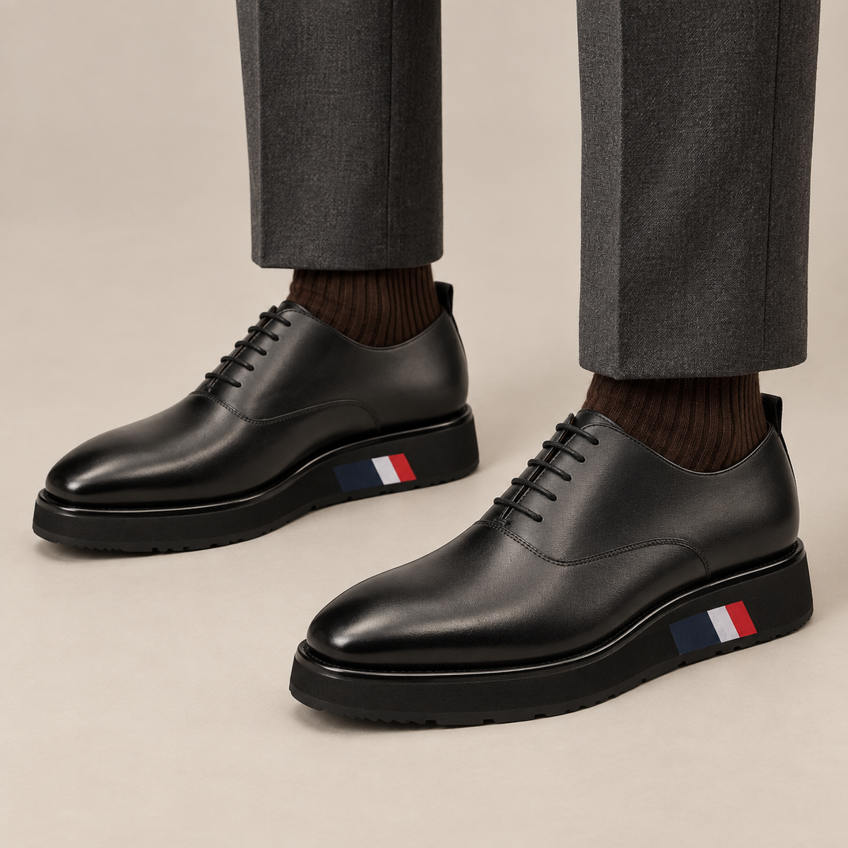 Black Plain-Toe Calf Leather Oxford Shoes