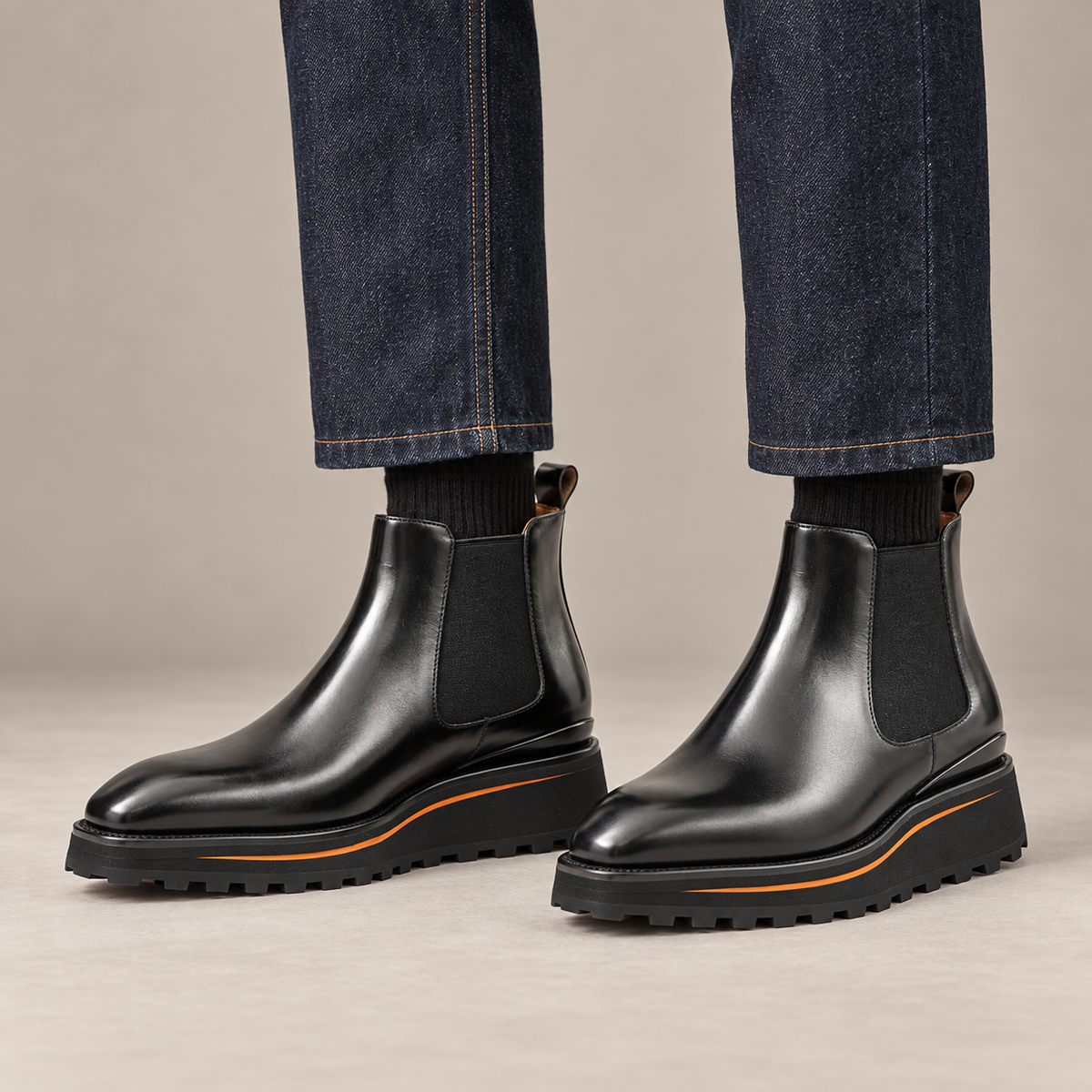 Black Plain-Toe Cow Leather Chelsea Boots
