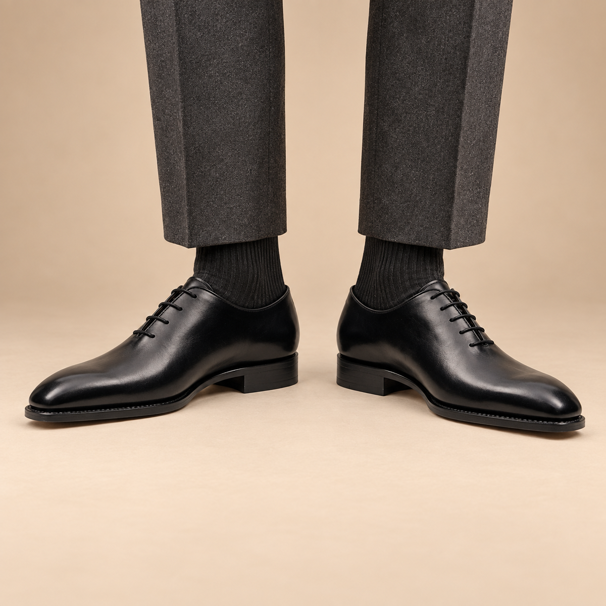 Black Plain-Toe Cow Leather Oxford Shoes