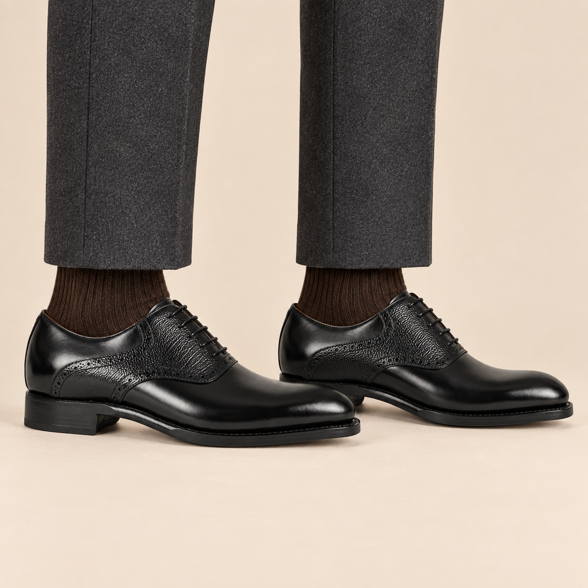 Black Plain-Toe Cow Leather Oxford Shoes