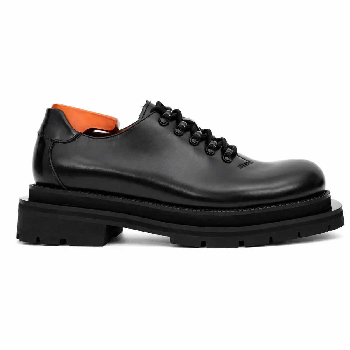 Black Plain-Toe Calf Leather Derby Shoes