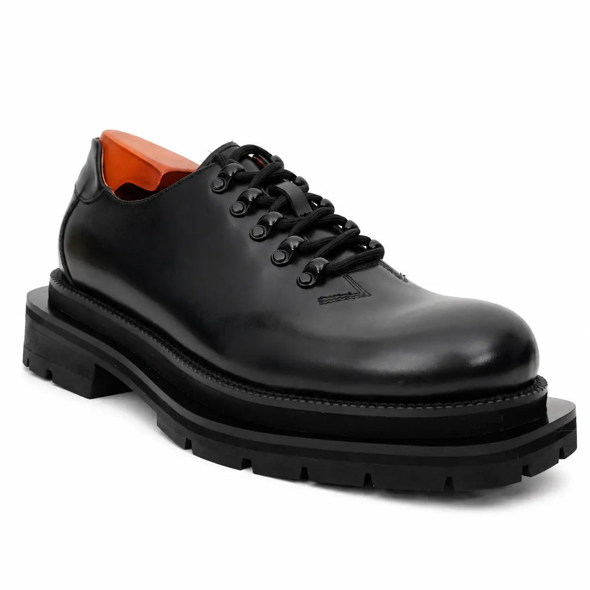 Black Plain-Toe Calf Leather Derby Shoes