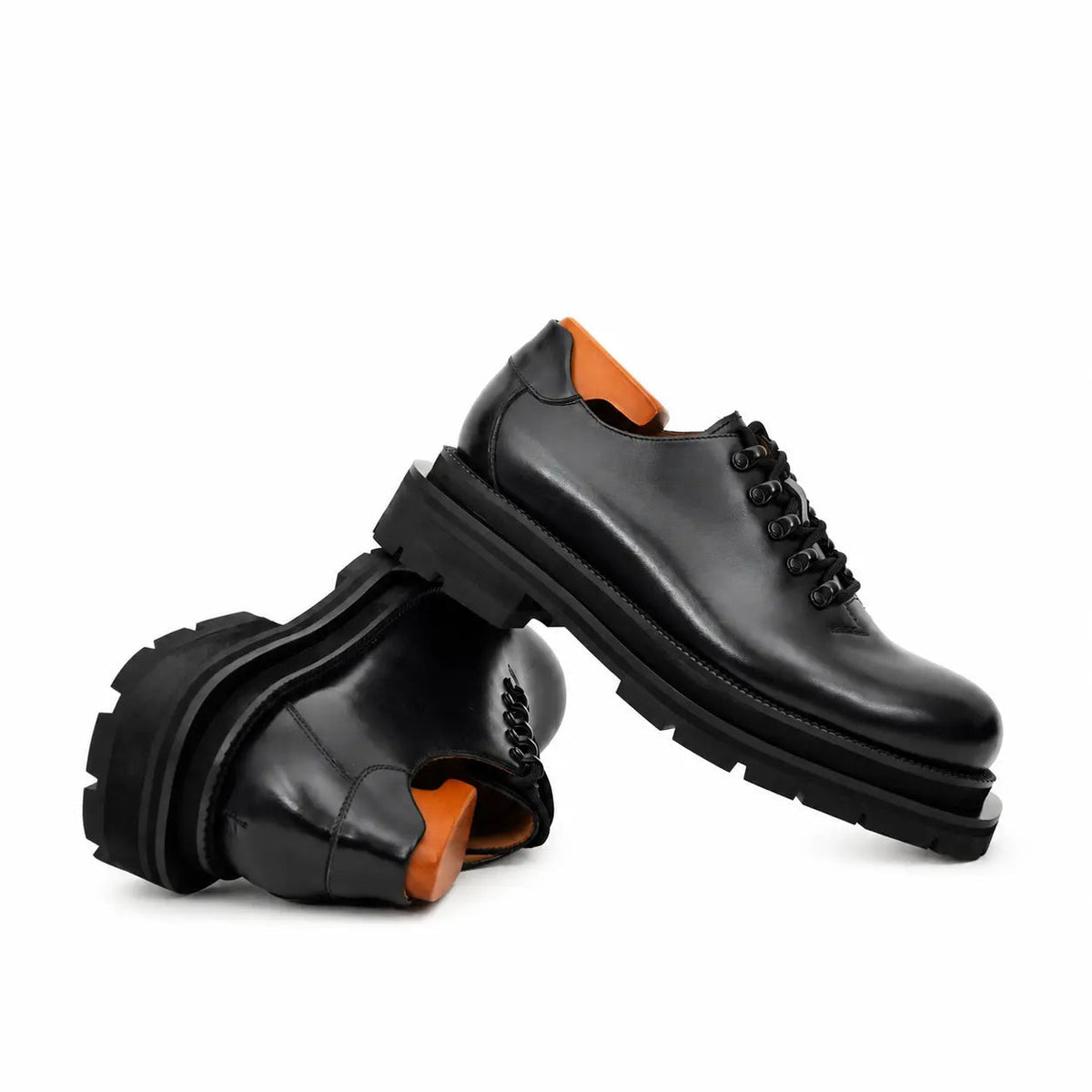 Black Plain-Toe Calf Leather Derby Shoes