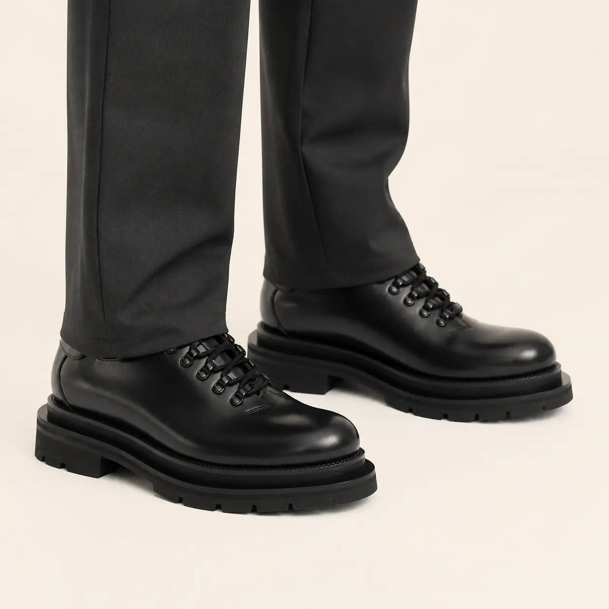 Black Plain-Toe Calf Leather Derby Shoes