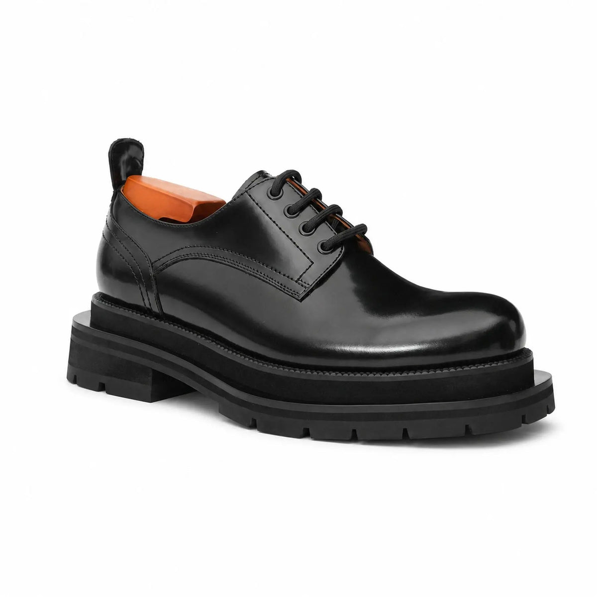 Black Plain-Toe Calf Leather Derby Shoes
