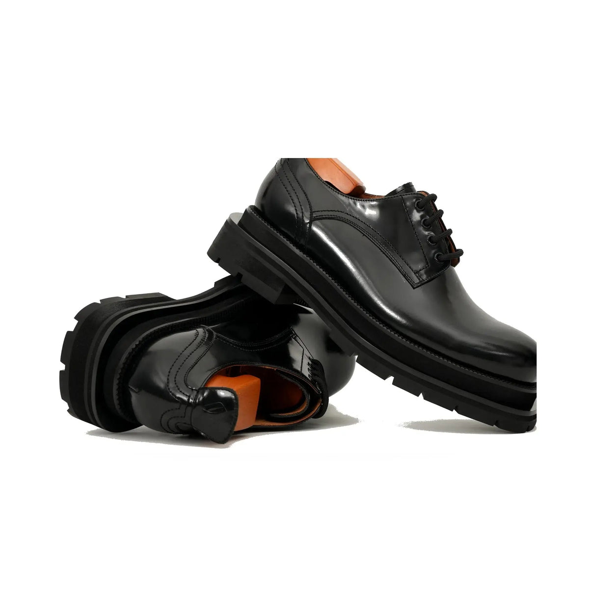Black Plain-Toe Calf Leather Derby Shoes