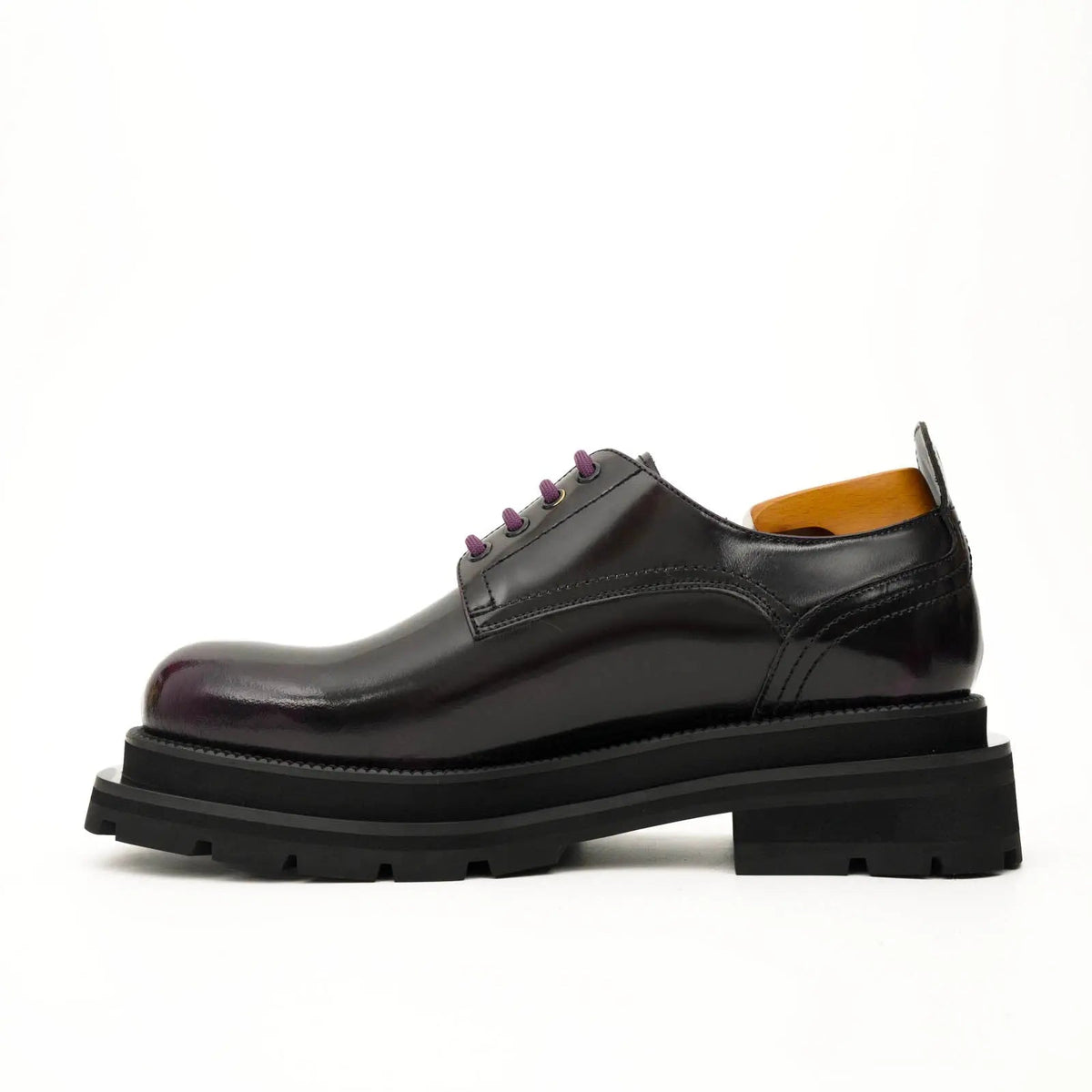 Purple Plain-Toe Calf Leather Derby Shoes