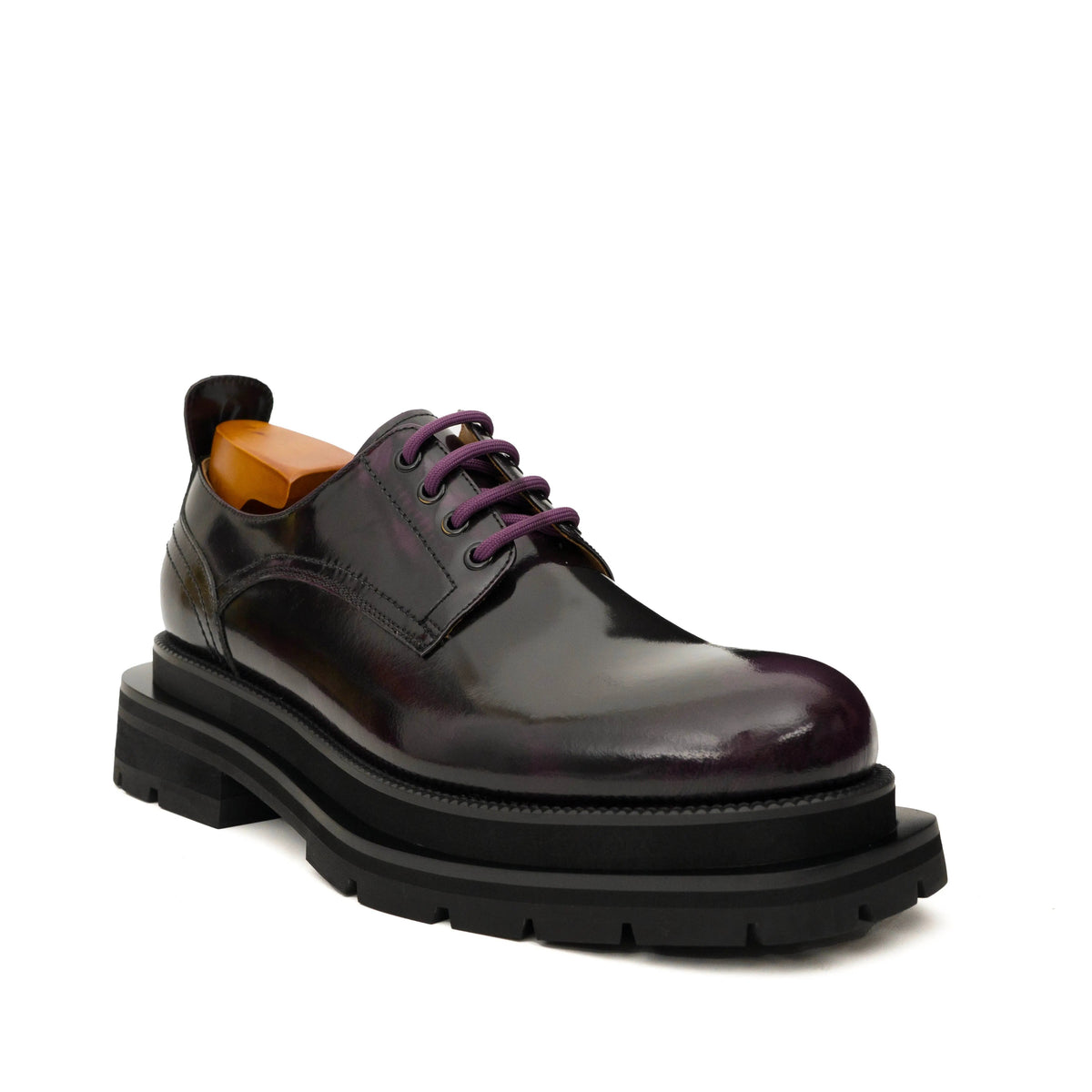 Purple Plain-Toe Calf Leather Derby Shoes