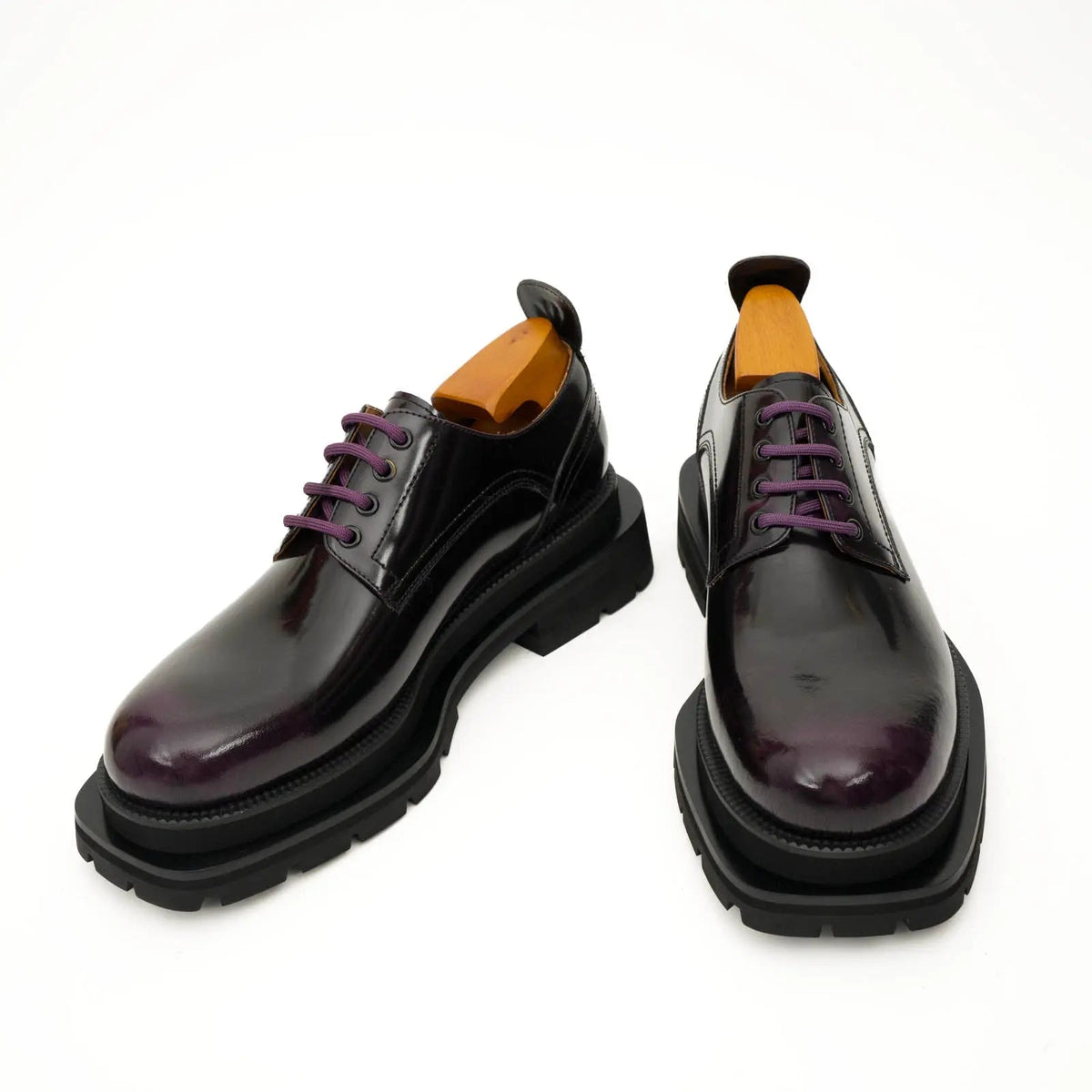 Purple Plain-Toe Calf Leather Derby Shoes