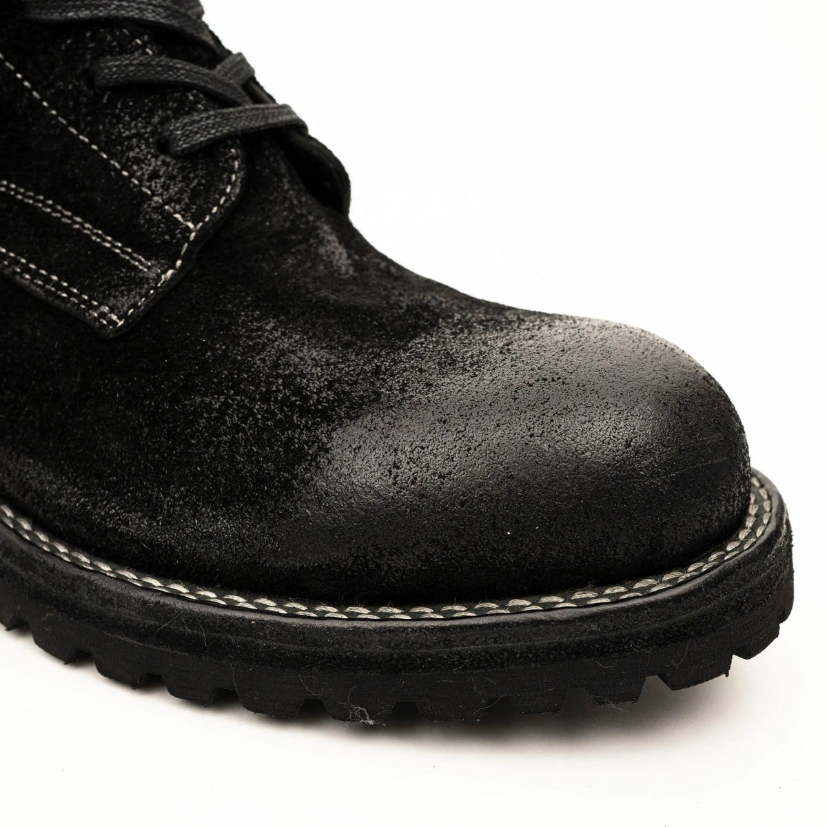 Black Plain-Toe Horsehide Lace-Up Boots