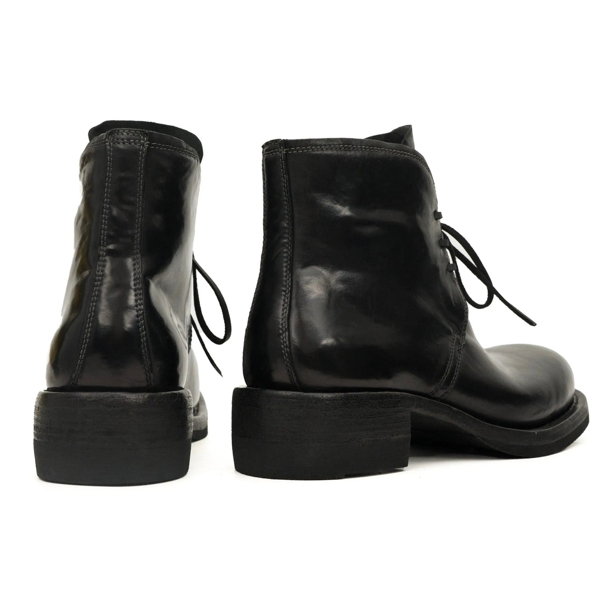 Black Plain-Toe Horse Butt Leather Ankle Boots