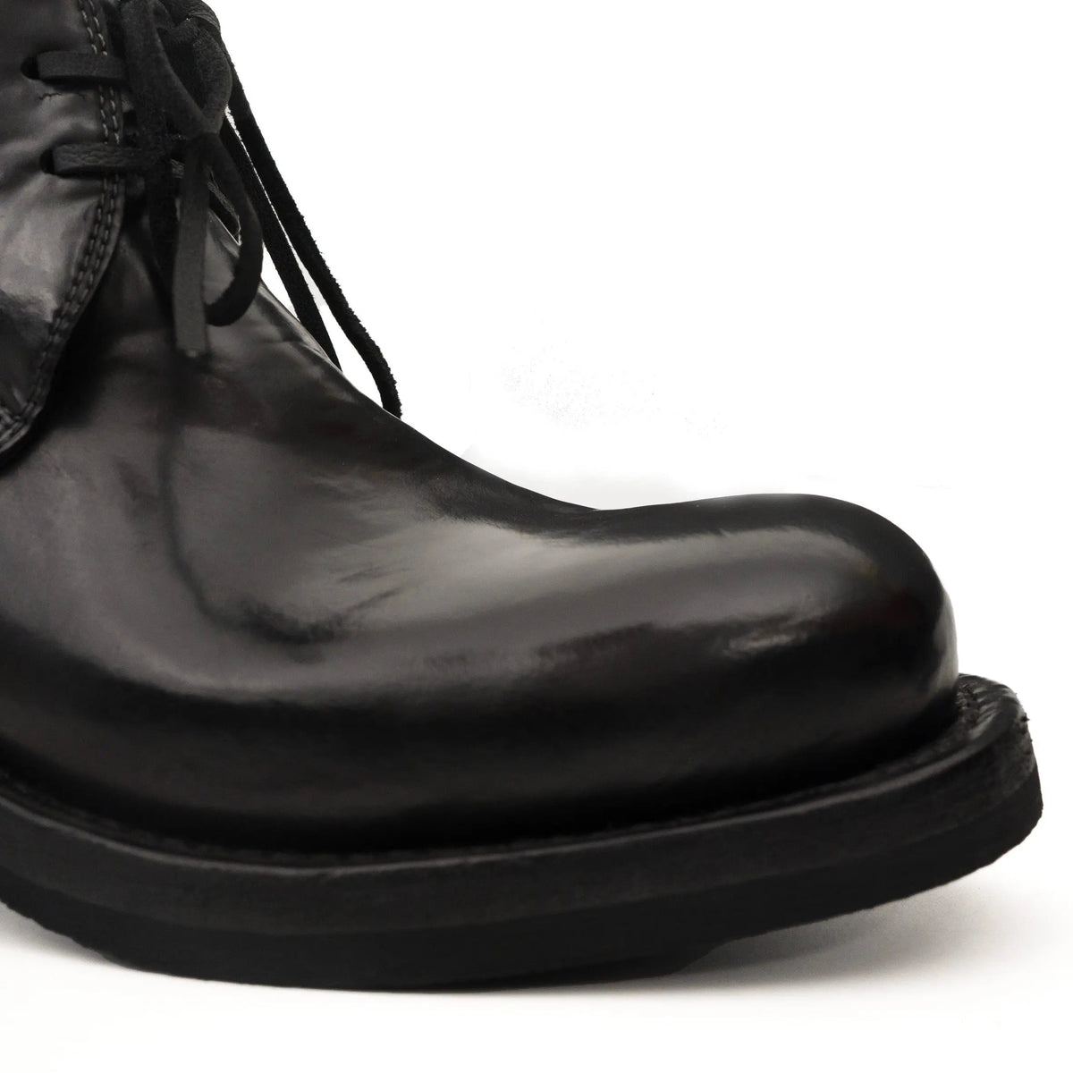 Black Plain-Toe Horse Butt Leather Ankle Boots