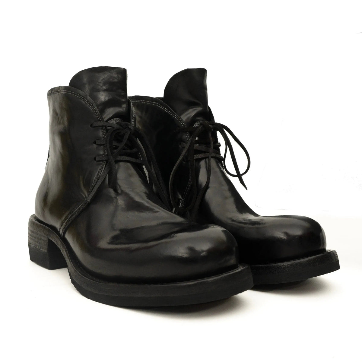 Black Plain-Toe Horse Butt Leather Ankle Boots