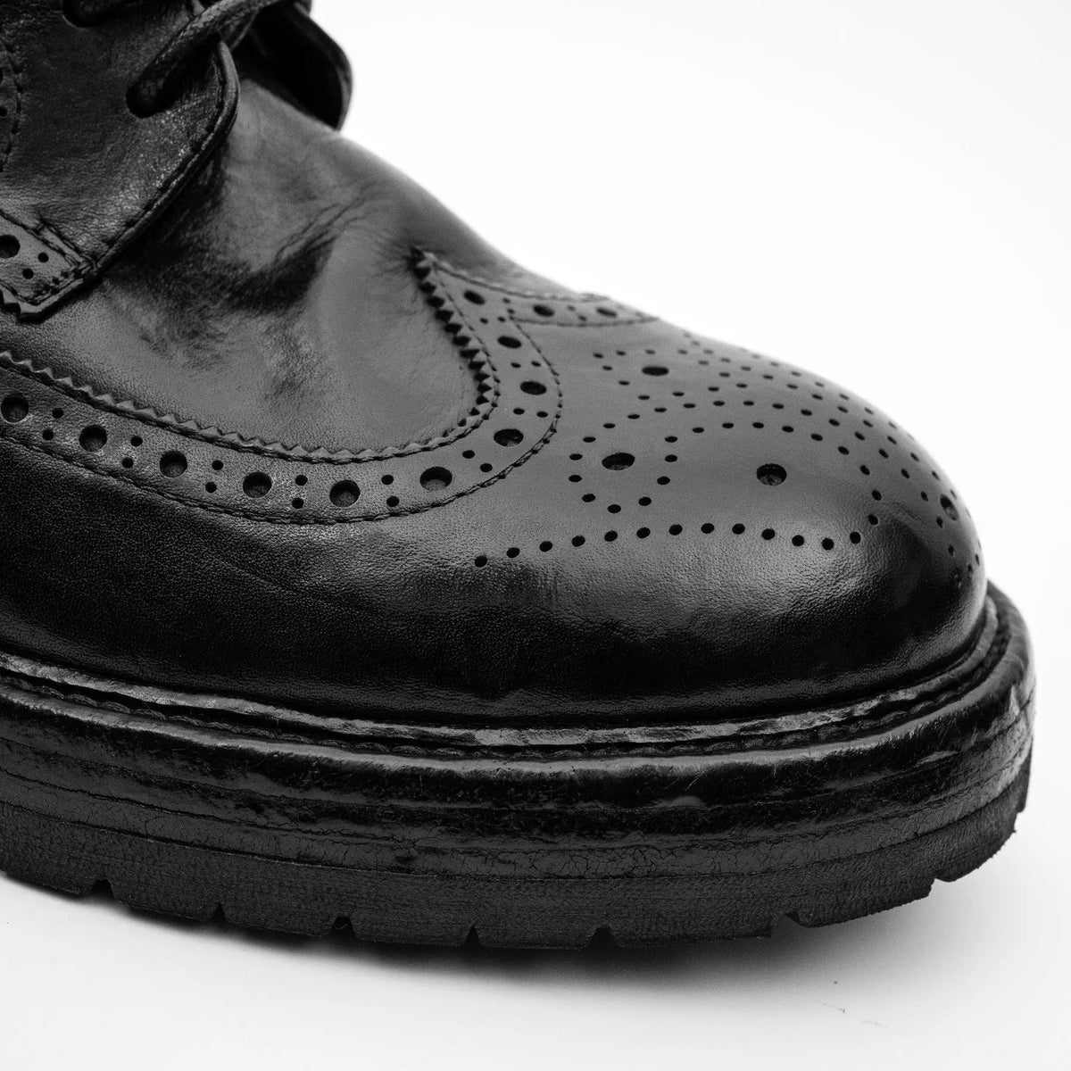 Black Wingtip Cow Leather Derby Shoes