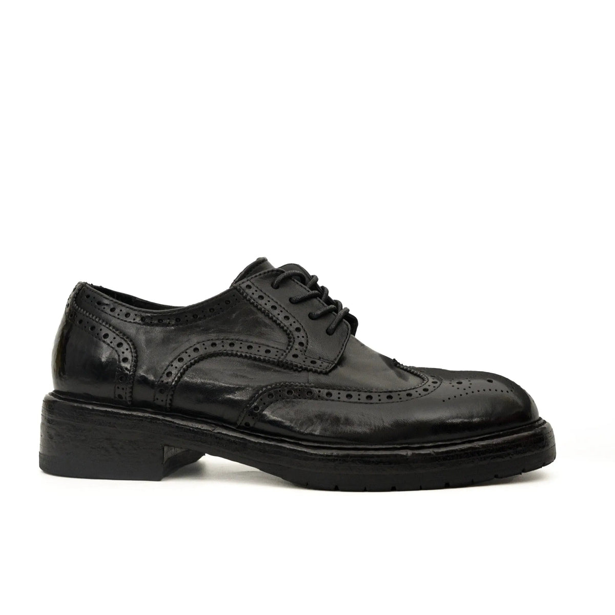 Black Wingtip Cow Leather Derby Shoes