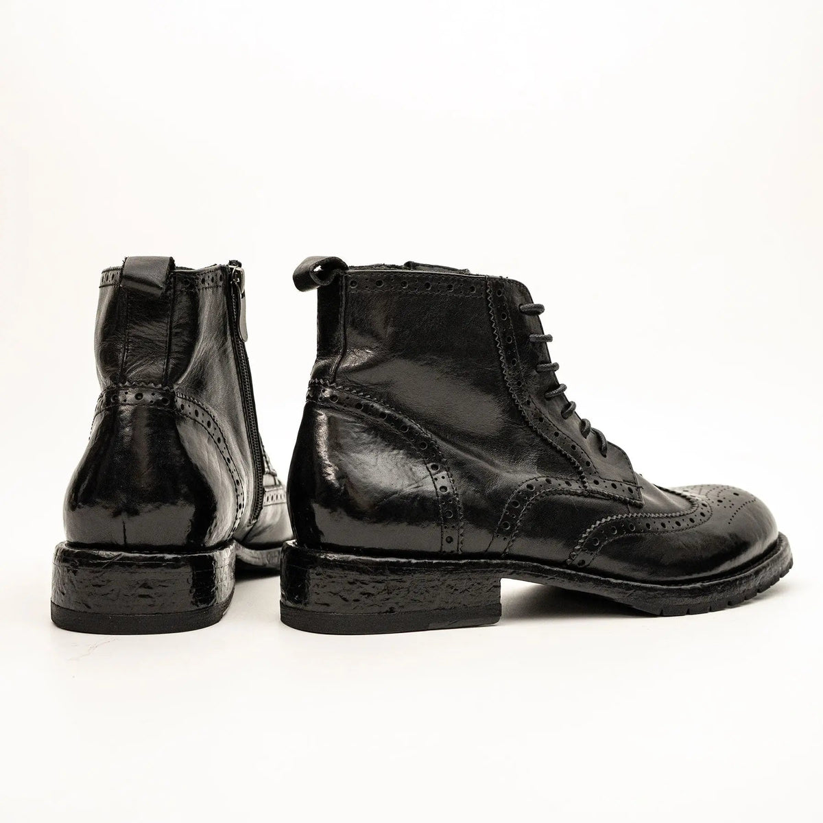 Black Wingtip Calf Leather Ankle Boots