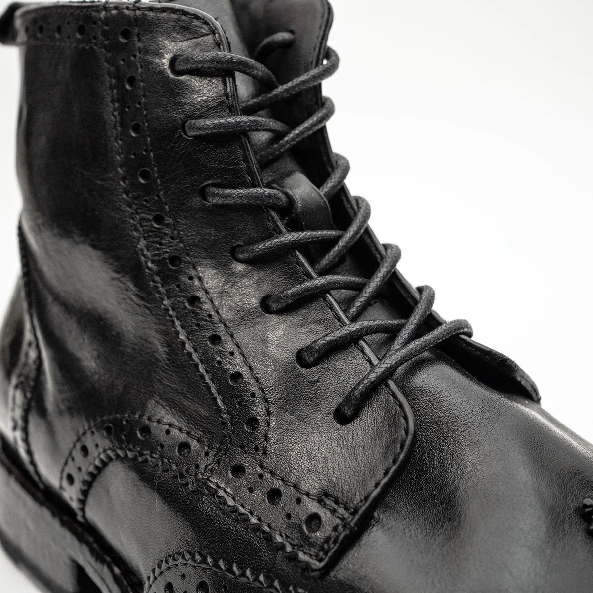 Black Wingtip Calf Leather Ankle Boots
