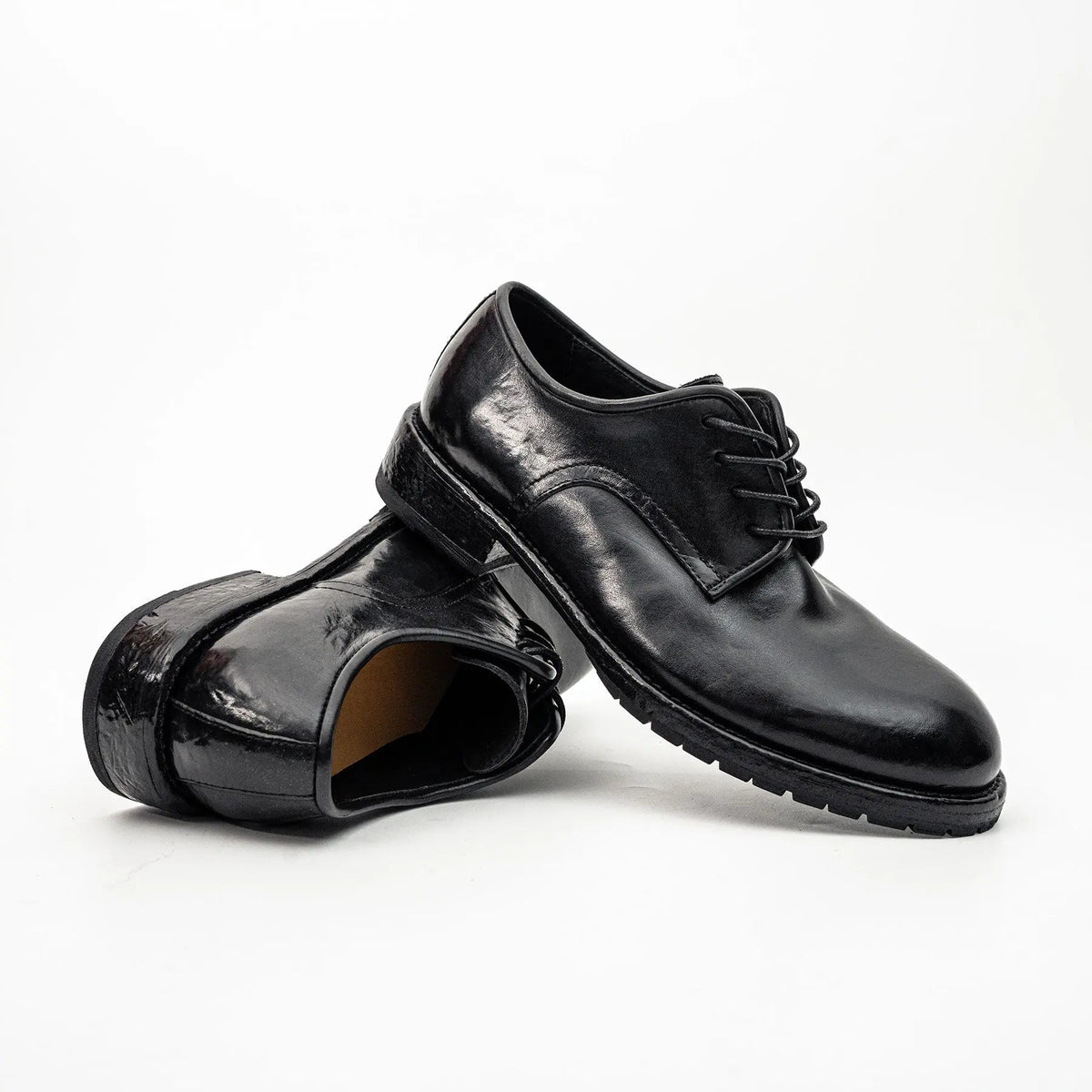 Black Plain-Toe Calf Leather Derby Shoes