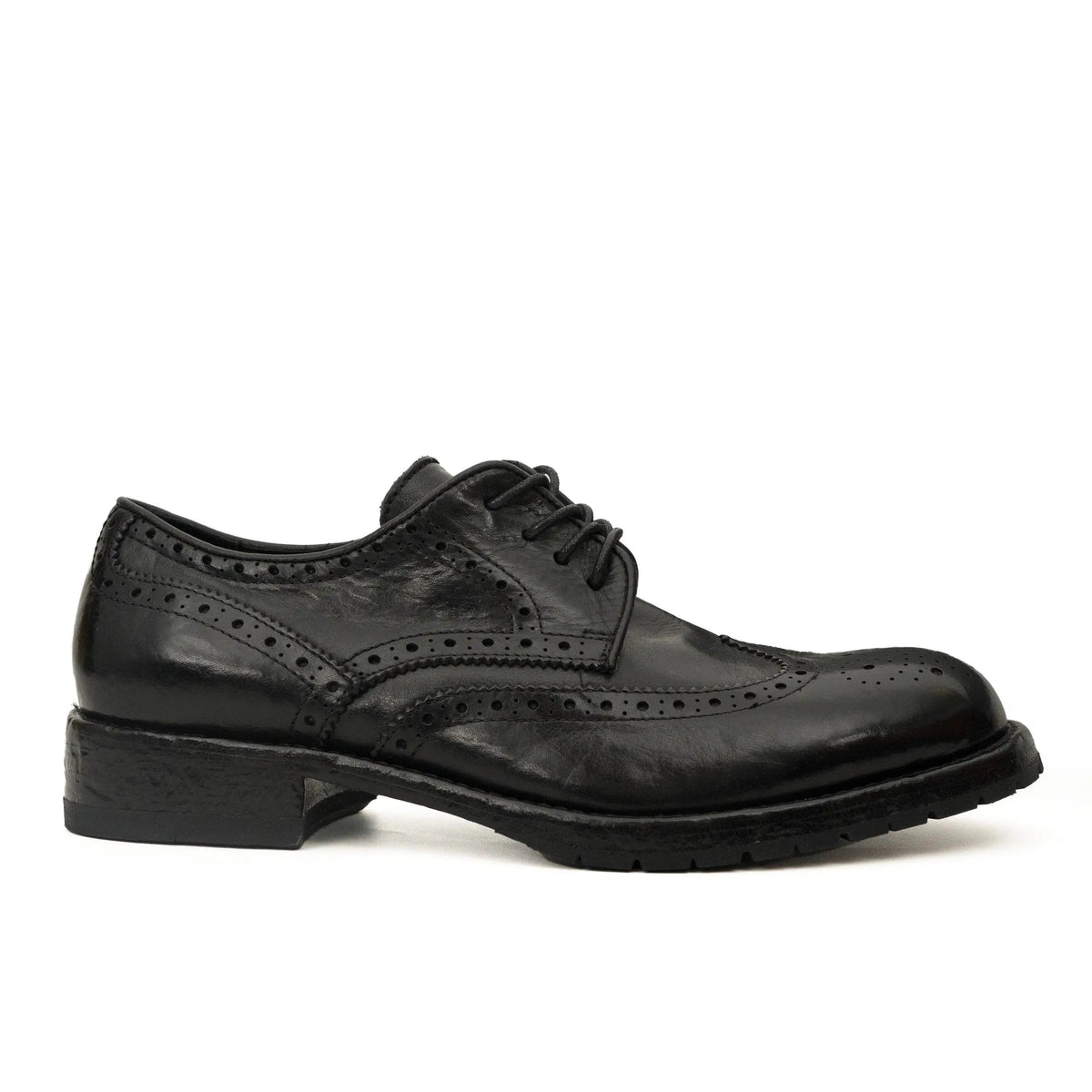 Black Wingtip Calf Leather Derby Shoes