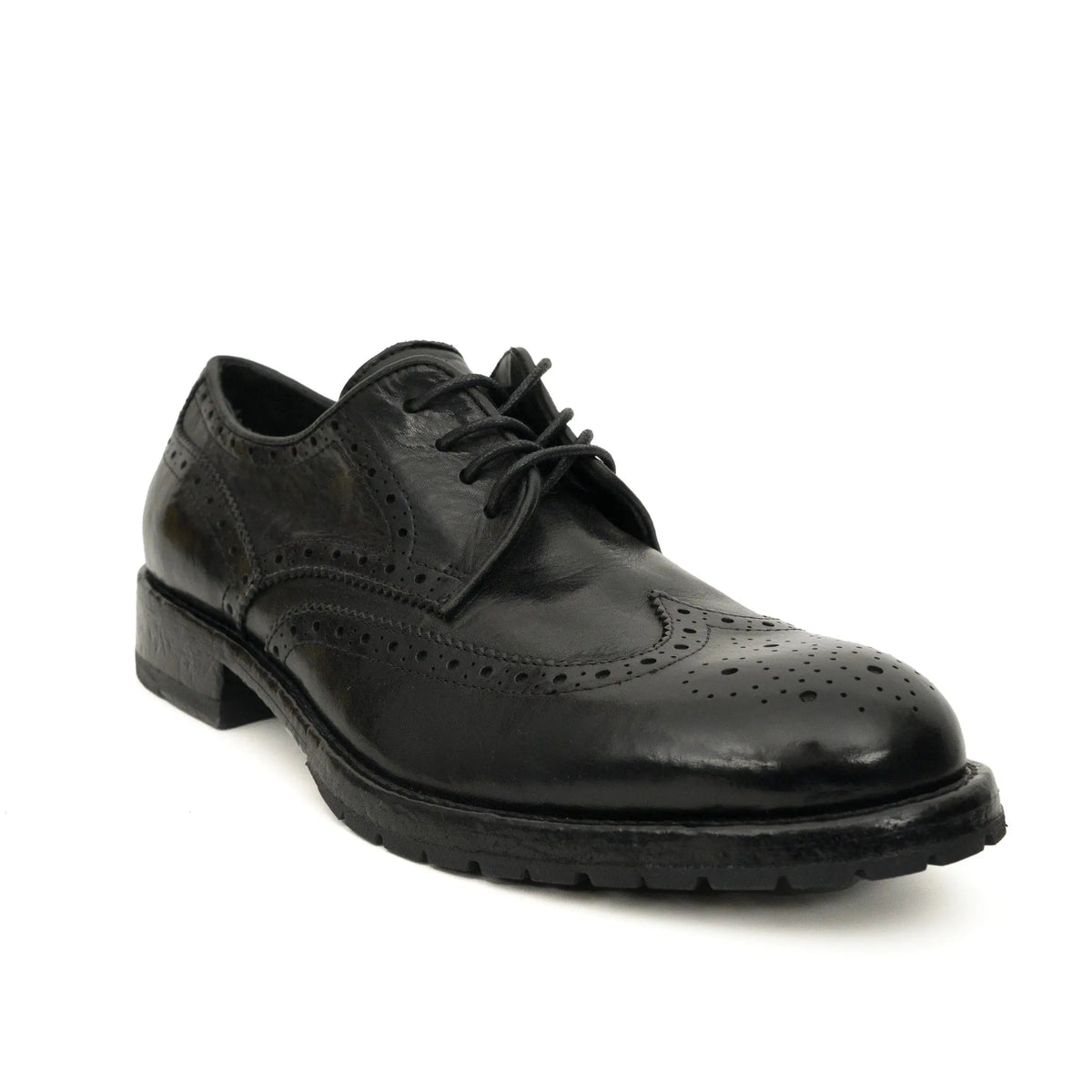 Black Wingtip Calf Leather Derby Shoes