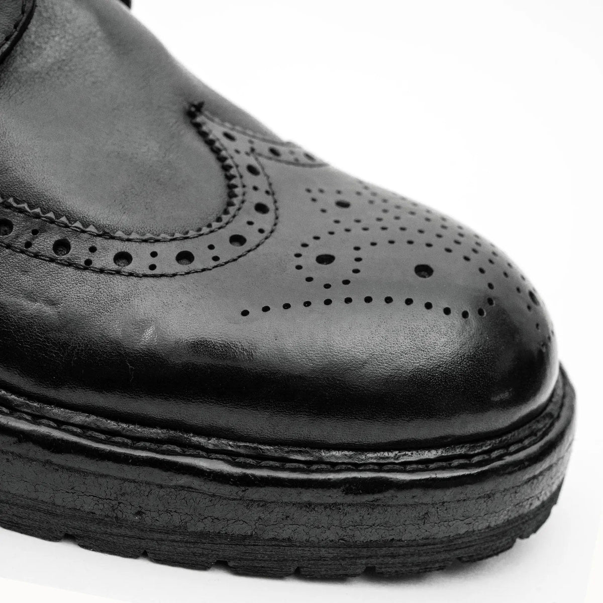 Black Wingtip Cow Leather Ankle Boots