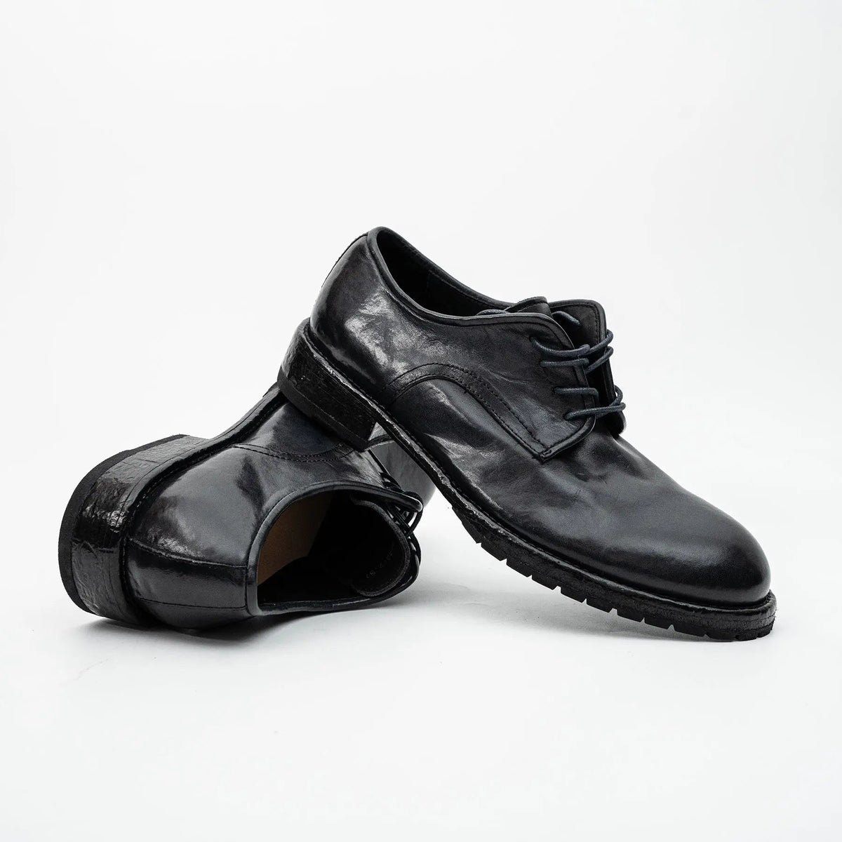 Midnight Navy Plain-Toe Calf Leather Derby Shoes