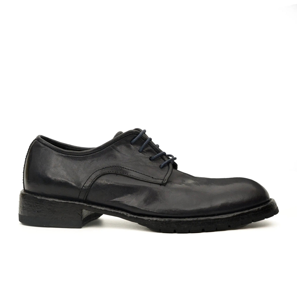 Midnight Navy Plain-Toe Calf Leather Derby Shoes
