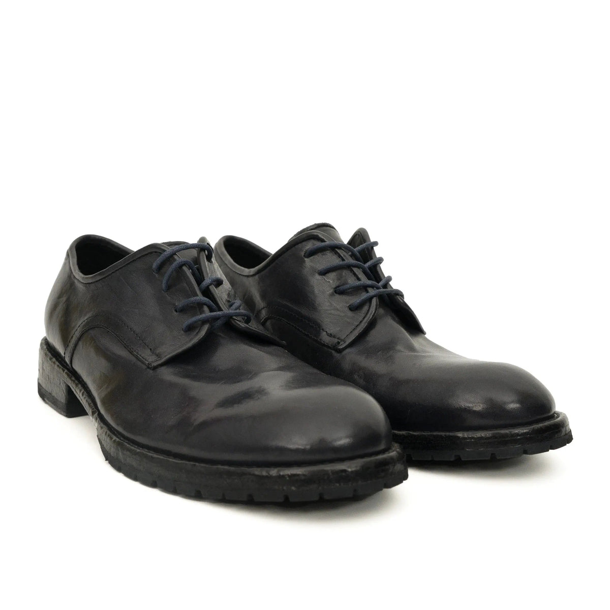 Midnight Navy Plain-Toe Calf Leather Derby Shoes