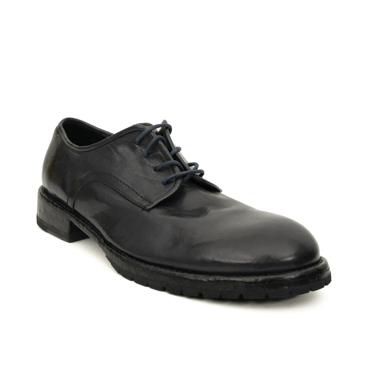 Midnight Navy Plain-Toe Calf Leather Derby Shoes