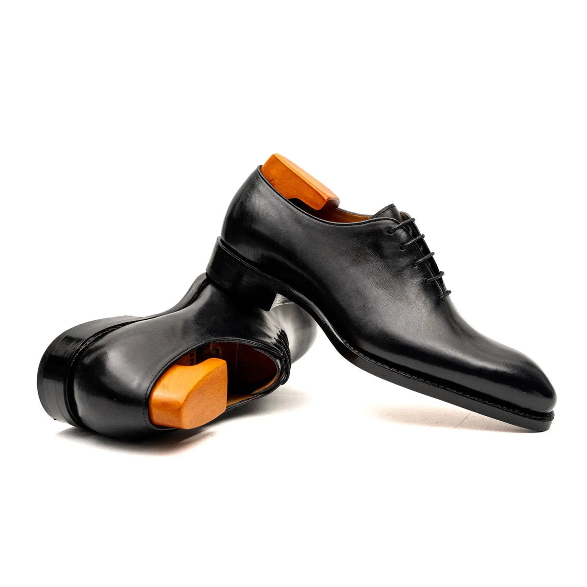 Black Plain-Toe Cow Leather Oxford Shoes