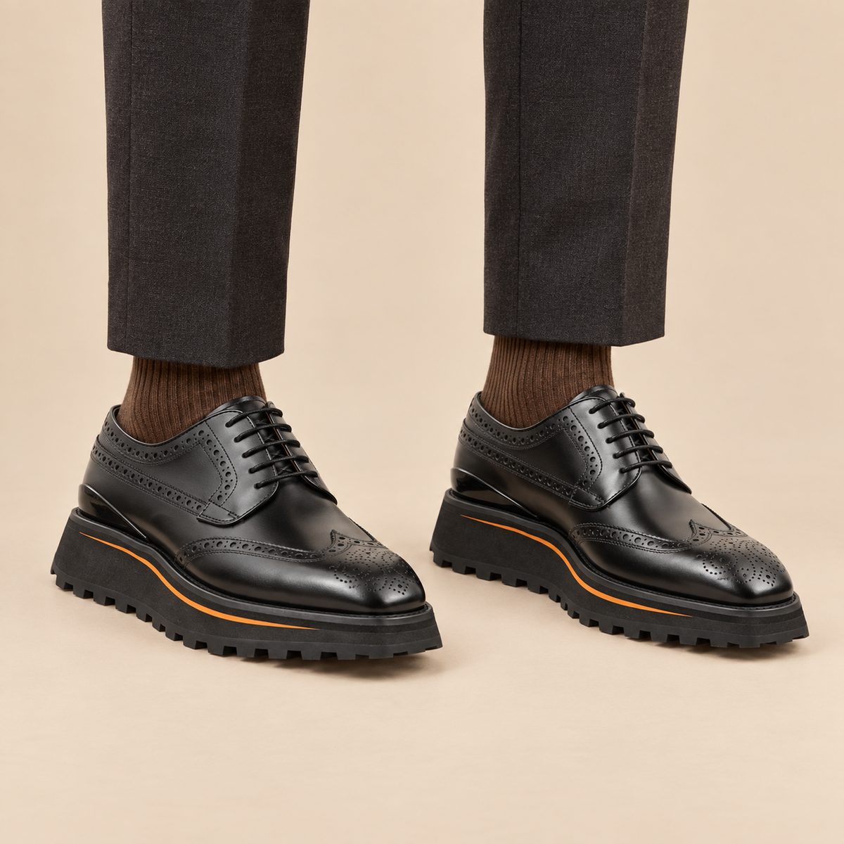 Black Wingtip Calf Leather Derby Shoes