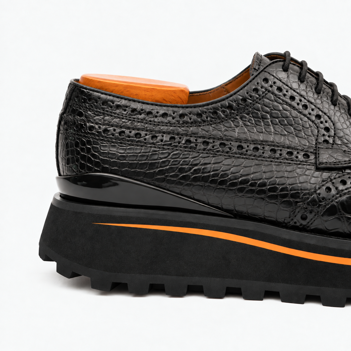 Black Wingtip Crocodile Leather Derby Shoes