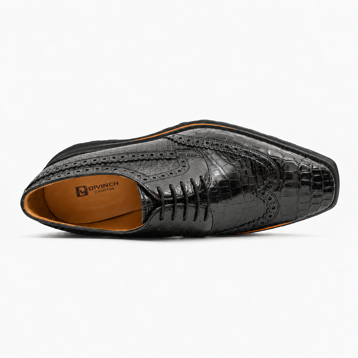 Black Wingtip Crocodile Leather Derby Shoes